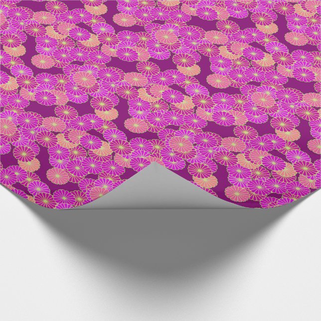 Papier Cadeau Motif de fleurs Art Déco - tons violet, corail (Coin)