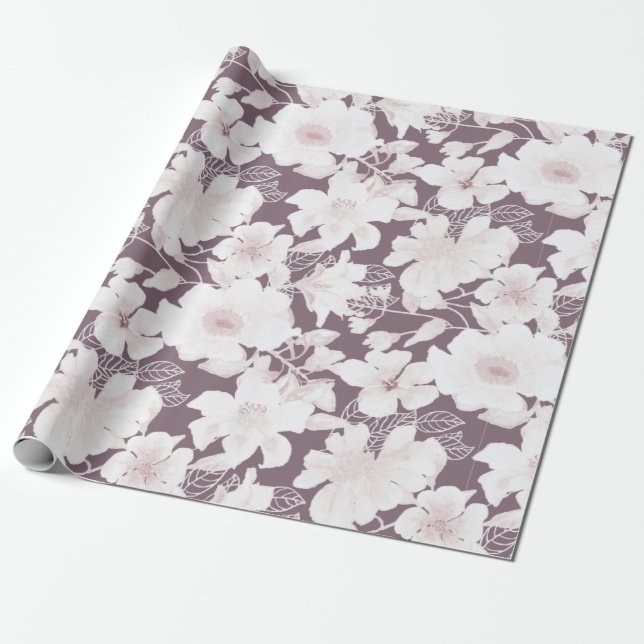 Papier Cadeau Motif de fleurs blanches (Déroulé)
