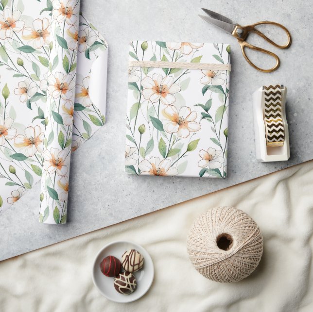 Papier Cadeau Motif de fleurs blanches aérées Fleurs printanière (Artisanat)