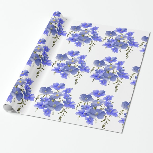 Papier Cadeau Motif de fleurs bleu violet (Déroulé)