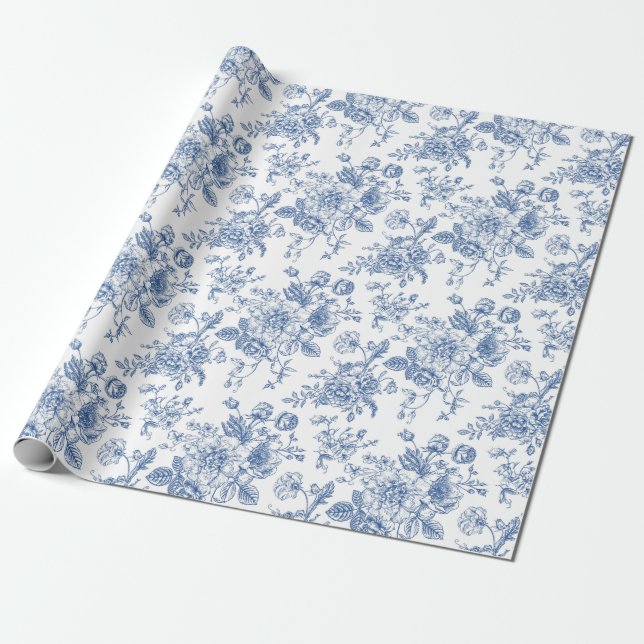 Papier Cadeau Motif de fleurs bleues (Déroulé)