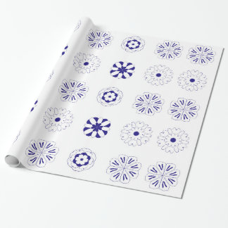 Papier Cadeau Motif de fleurs bleues folk