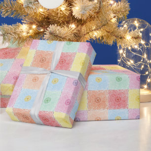Papier Cadeau Motif de fleurs coloré tendance vintage Anniversai