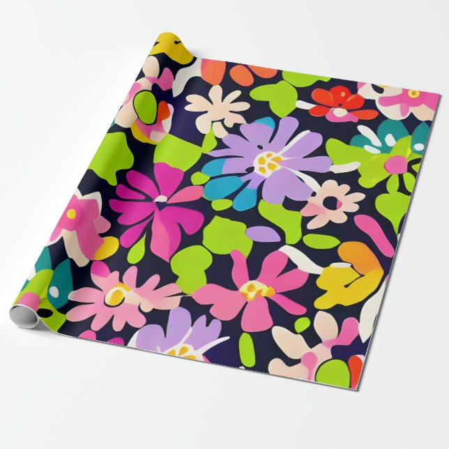 Papier Cadeau Motif de fleurs colorées MankDhani (Déroulé)