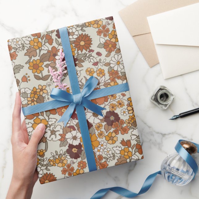 Papier Cadeau Motif de fleurs de Boho rétro (Cadeaux)