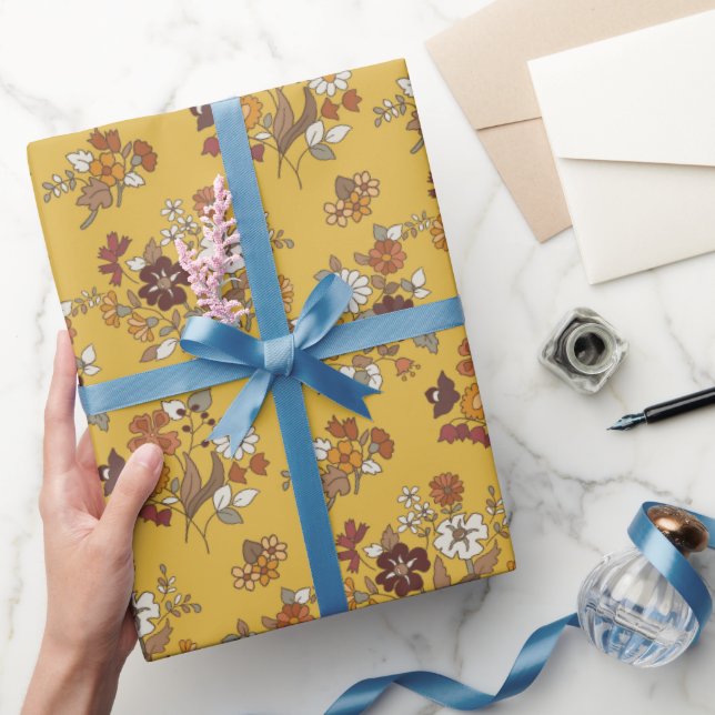Papier Cadeau Motif de fleurs de Boho rétro (Cadeaux)