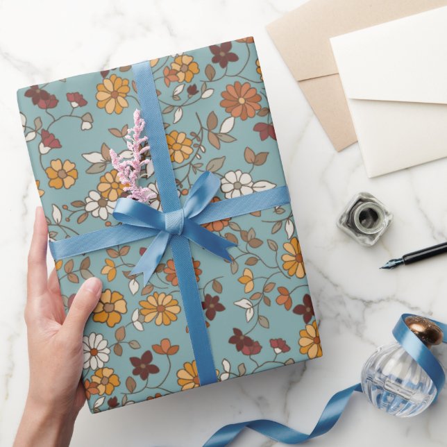 Papier Cadeau Motif de fleurs de Boho rétro (Cadeaux)