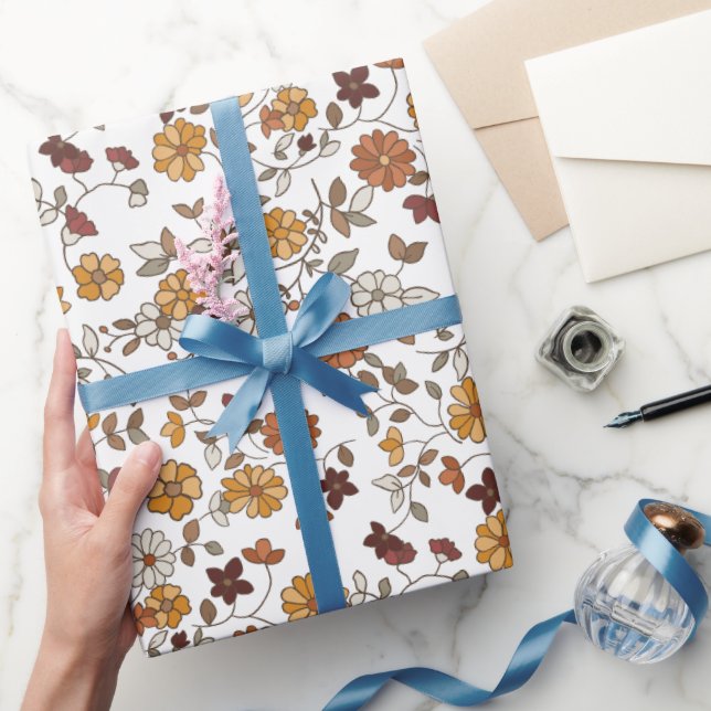 Papier Cadeau Motif de fleurs de Boho rétro (Cadeaux)