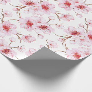 Papier Cadeau Motif de fleurs de cerisier à l'aquarelle