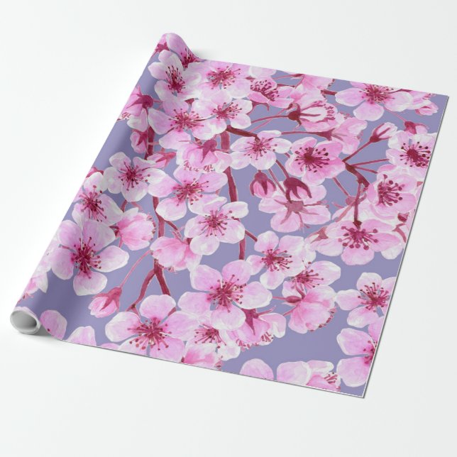 Papier Cadeau Motif de fleurs de cerisiers (Déroulé)