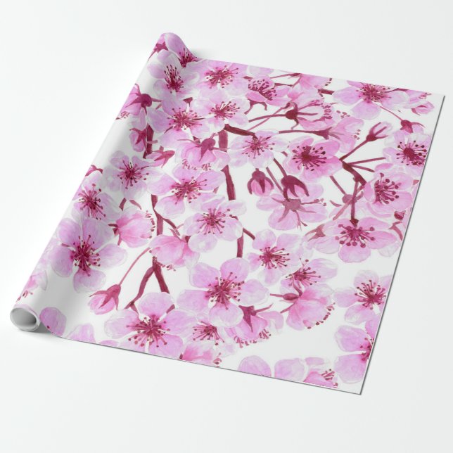 Papier Cadeau Motif de fleurs de cerisiers (Déroulé)