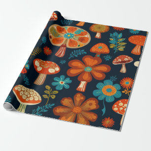 Papier Cadeau Motif de fleurs de champignons Super rétro