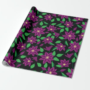 Papier Cadeau Motif de fleurs de clématite violette
