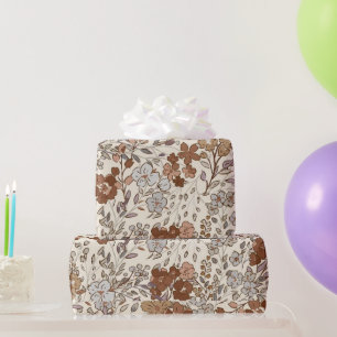 Papier Cadeau Motif de fleurs de nature marron floral sauvage vi