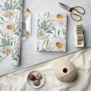 Papier Cadeau Motif de fleurs de pavot blanc de Californie