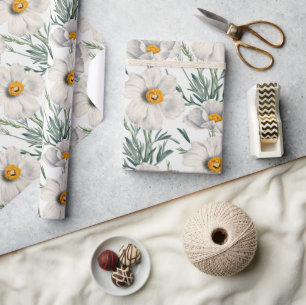Papier Cadeau Motif de fleurs de pavot blanc de Californie