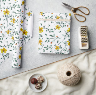Papier Cadeau Motif de fleurs de printemps jaune très délicat