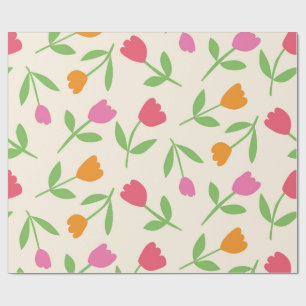 Papier Cadeau Motif de fleurs de tulipes rétro en orange, rose e