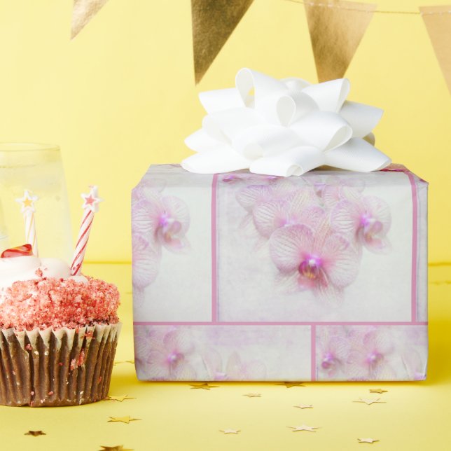 Papier Cadeau Motif de fleurs d'orchidées roses (Fête d'anniversaire)