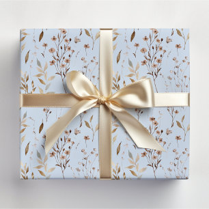 Papier Cadeau Motif de fleurs et de feuilles brunes jolies d'hiv