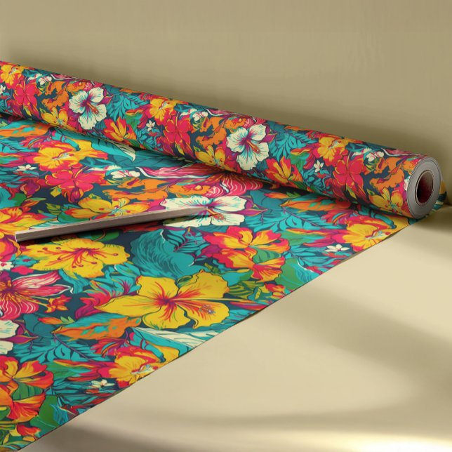Papier Cadeau Motif de fleurs et de feuilles tropicales (Créateur téléchargé)