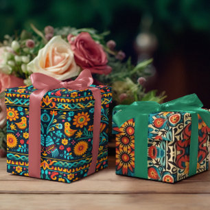 Papier Cadeau Motif de fleurs et d'oiseaux mexicains