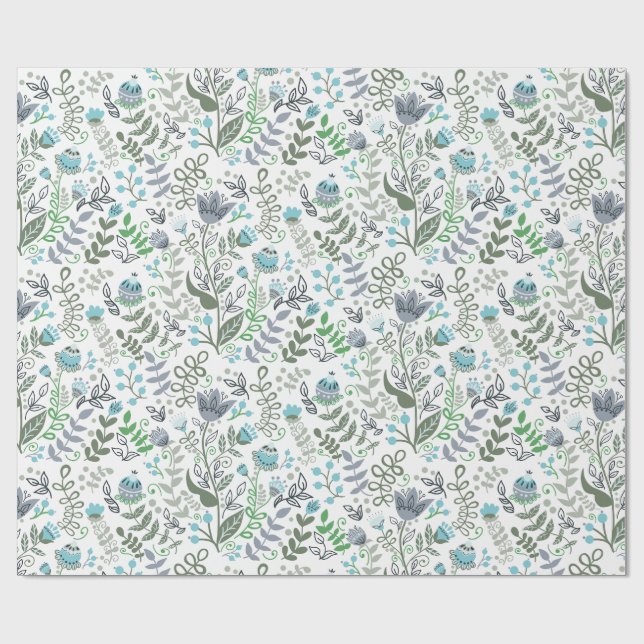 Papier Cadeau Motif de fleurs fantaisie d'art populaire polonais (Plat)