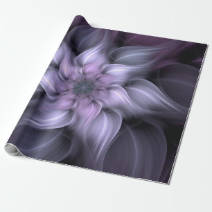 Papier Cadeau motif de fleurs fractales violettes, fleurs décora