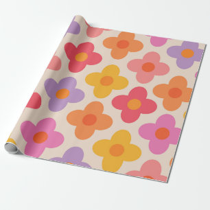 Papier Cadeau Motif de fleurs hippies colorées rétro