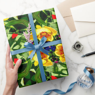 Papier Cadeau Motif de fleurs jaune vif