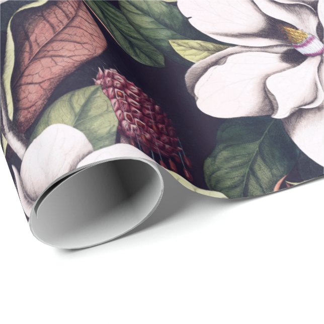 Papier Cadeau Motif de fleurs Magnolia (Coin rond)
