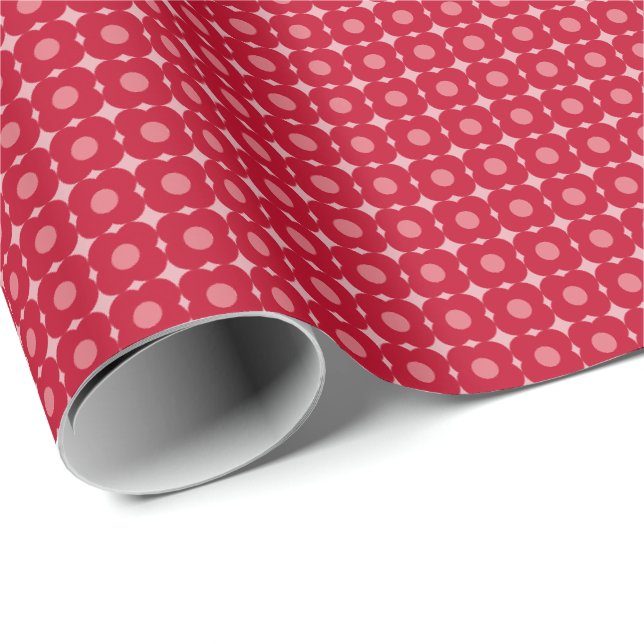 Papier Cadeau Motif de fleurs moderne rose rouge Saint-Valentin  (Coin rond)