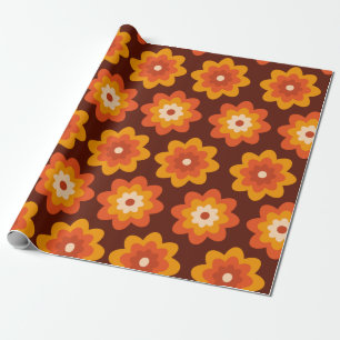 Papier Cadeau Motif de fleurs orange bohème hippie rétro groovy 