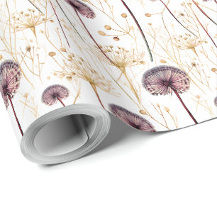 Papier Cadeau Motif de fleurs pressées vintage botanique boho