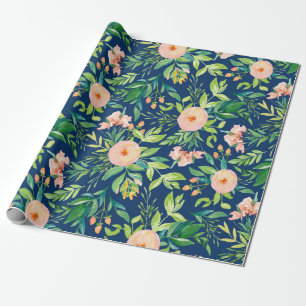 Papier Cadeau Motif de fleurs printanières rose et pêche pastel
