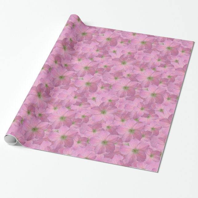 Papier Cadeau Motif de fleurs rose doux de jardin (Déroulé)