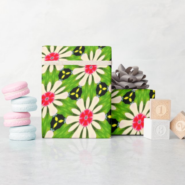 Papier Cadeau Motif de fleurs rose et blanche (Baby Shower)