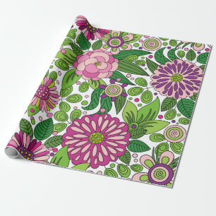 Papier Cadeau Motif de fleurs rose violet et vert mignon