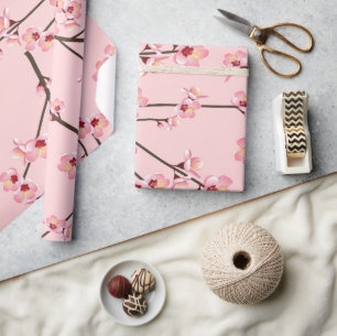 Papier Cadeau Motif de fleurs Sakura en rose japonais