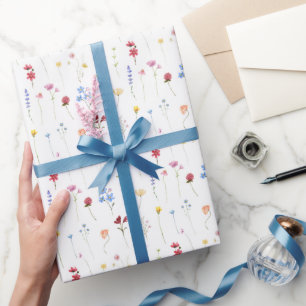 Papier Cadeau Motif de fleurs sauvages de jardin coloré 