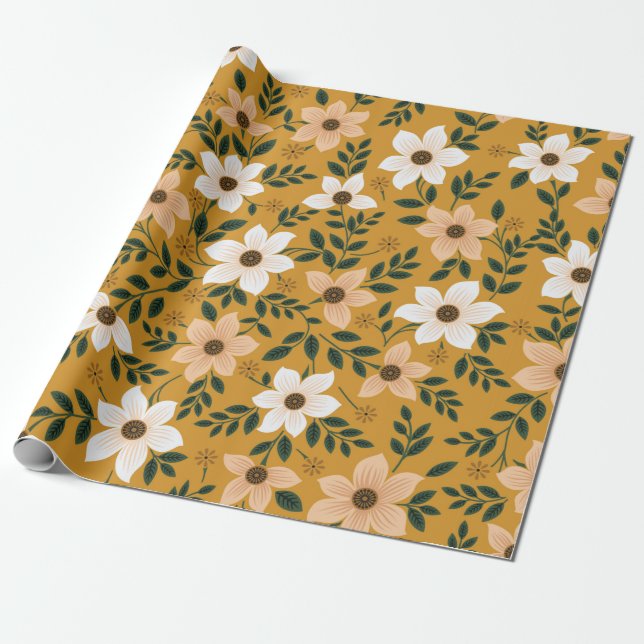 Papier Cadeau motif de fleurs traditionnel transparent (Déroulé)