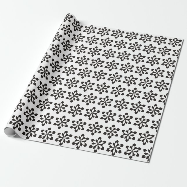 Papier Cadeau Motif de flocon de neige blanc et noir (Déroulé)