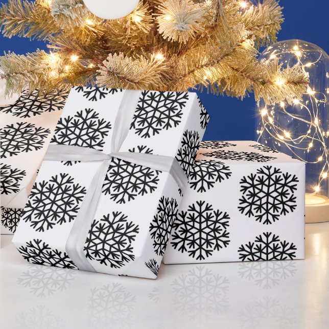 Papier Cadeau Motif de flocon de neige chic noir et blanc (Vacances)