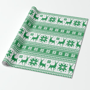 Papier Cadeau Motif de flocon de neige de vert de cerfs communs