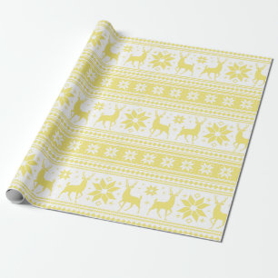 Papier Cadeau Motif de flocon de neige jaune de cerf de Noël d'h