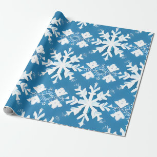 Papier Cadeau Motif de flocon de neige sur Arrière - plan bleu