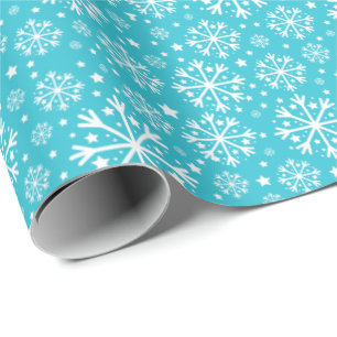 Papier Cadeau Motif de flocon de neige sur Noël bleu