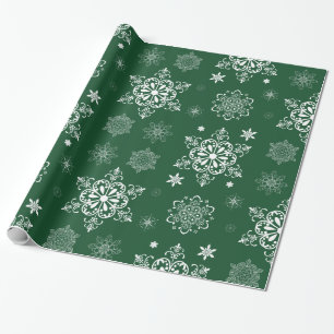 Papier Cadeau Motif de flocon de neige vert et blanc