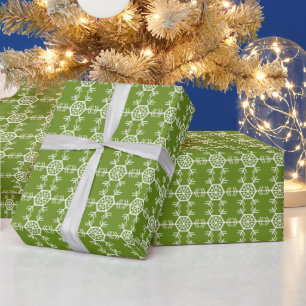 Papier Cadeau Motif de flocon vert et blanc de Noël