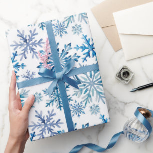 Papier Cadeau Motif de flocons de neige à l'aquarelle